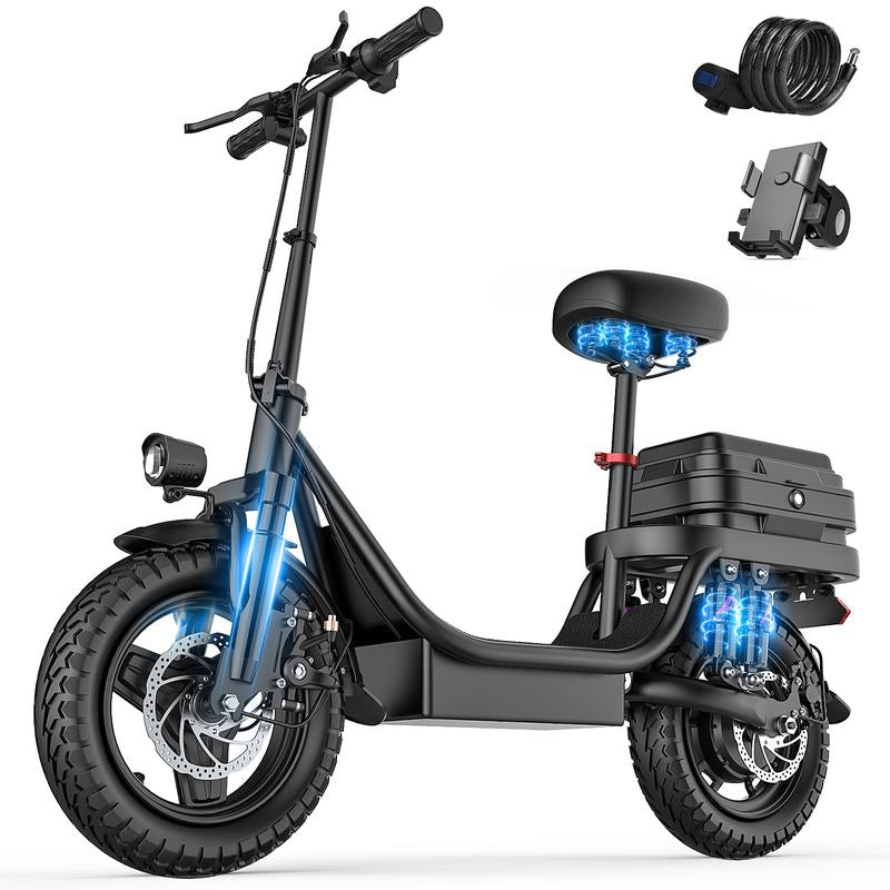 Voltx 740W Lightweight Electric Bike for Adults - 20 MPH, 48V Removable Battery, 40-45 Miles Range, Dual-Seat Foldable Design, All-Terrain Capability, 300 Lbs Load, Free Accessories Included!