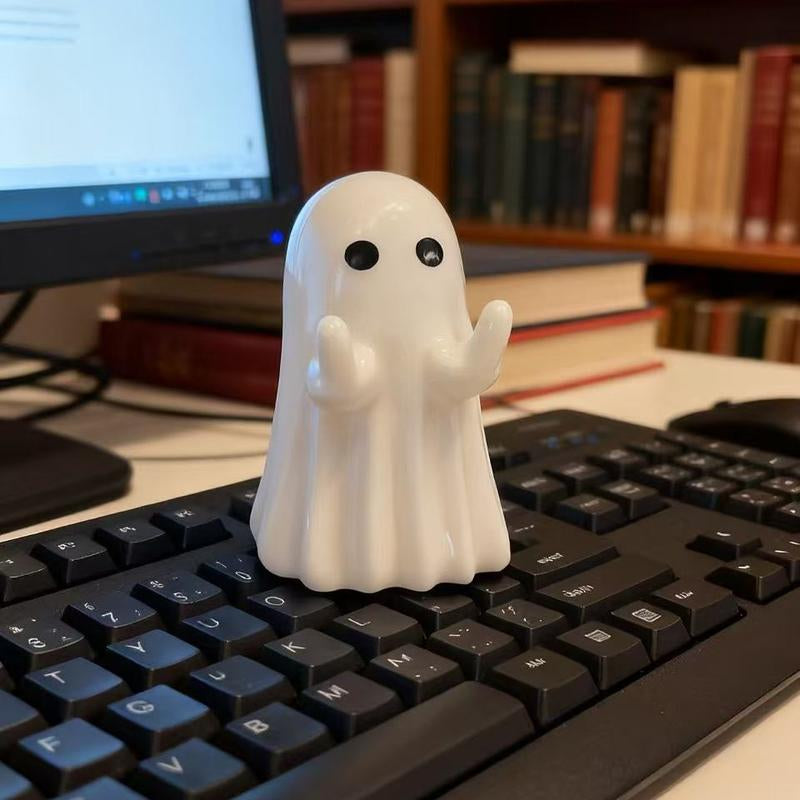 Spooky Middle Finger Ghost Figurine - Cute & Edgy Halloween Decor for Indoor & Outdoor Fun!
