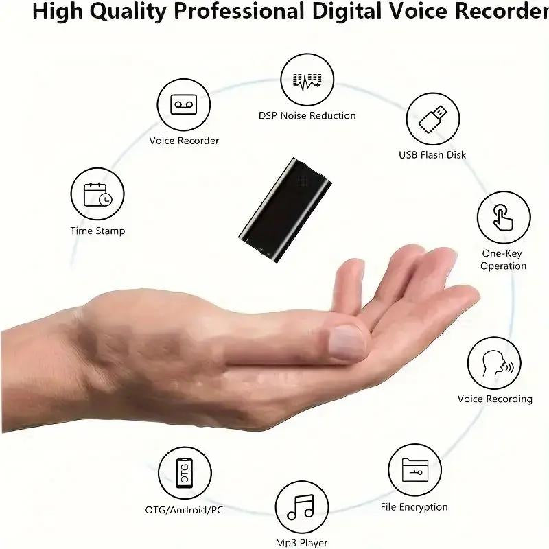 Professional Voice-Activated Digital Recorder - 32GB Noise-Canceling MP3 Player, Ultra-Thin Portable Design for Business Meetings, Battery Not Included