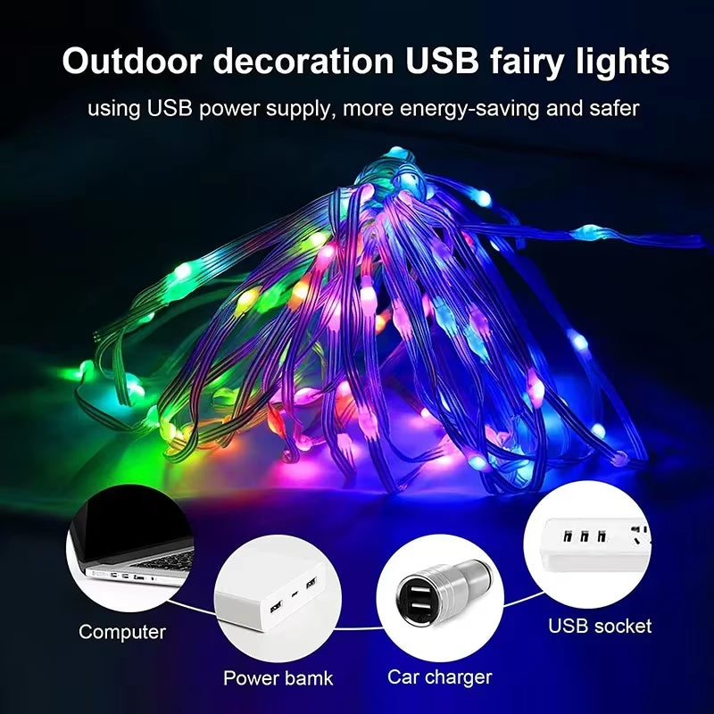 Enchanting RGB LED Strip Lights - WS2812B Bluetooth Smart Fairy Lights for Parties, Christmas, and Home Decor - Waterproof String Garland for a Magical Atmosphere