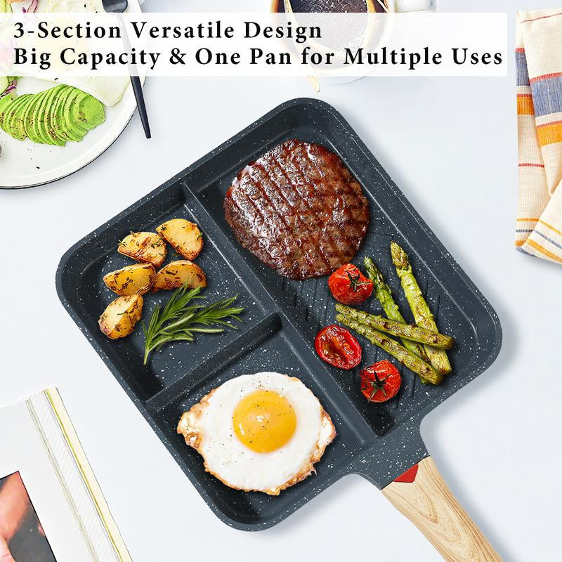 Revolutionary GMISUN Multi-Section Nonstick Frying Pan with Heat Indicator – Perfect for Cooking Eggs, Steak & Veggies Together!