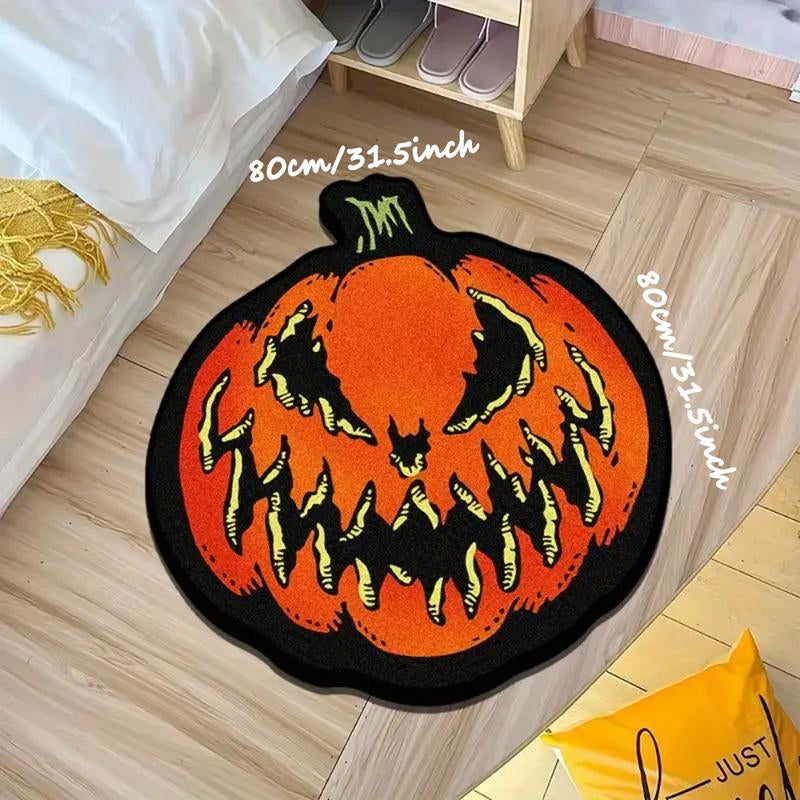 Spooky Chic Halloween Pumpkin Plush Round Carpet - Cozy Decorative Rug for Living Room, Bedroom, and Game Room