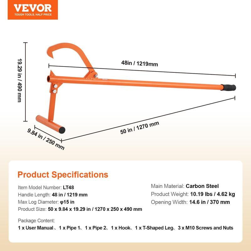 VEVOR Heavy Duty 46.5" Timberjack Log Lifter - Effortlessly Roll Logs Up to 25" Diameter