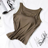 2023 Women's Slim Fit Built-in Bra Vest Tops - Stylish Solid Color Padded Casual Tank Shirts