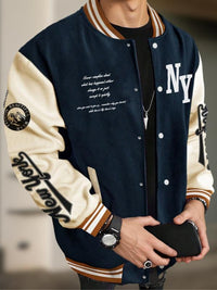 Men's College Style Baseball Jacket - Y2K Street Fashion, Long Sleeve Casual Fitted Jacket for Fall & Winter 2025