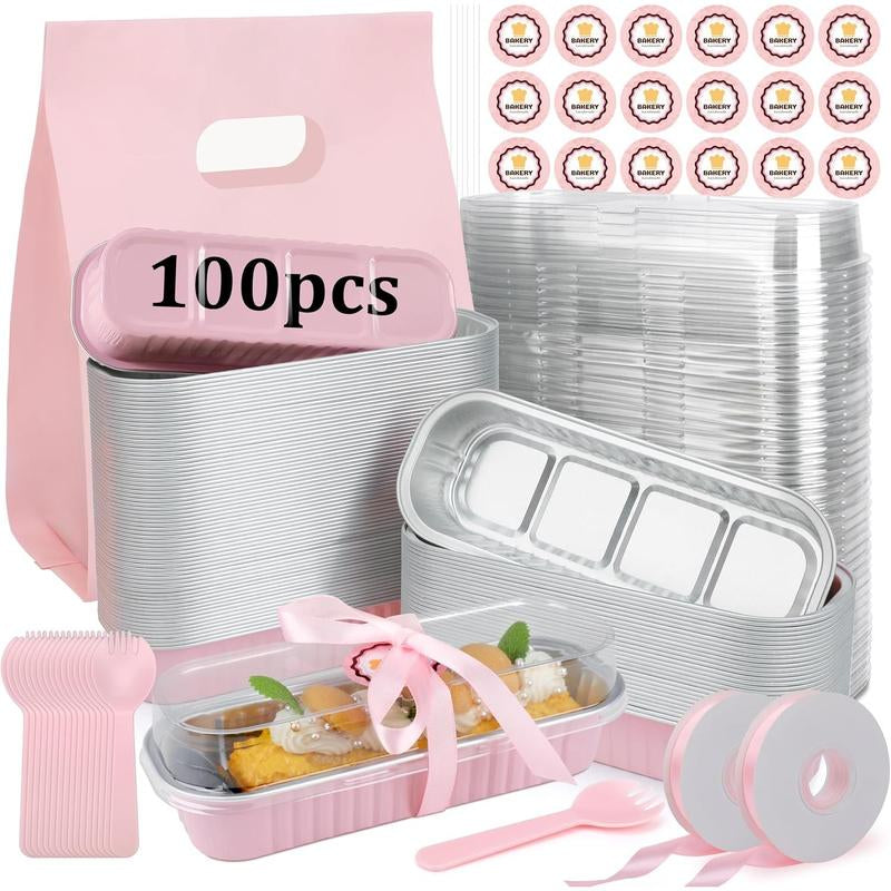 100 Mini Loaf Pans with Lids & Spoons - Disposable 6.8oz Baking Tins for Individual Cakes & Breads - Perfect for Parties & Gifts!