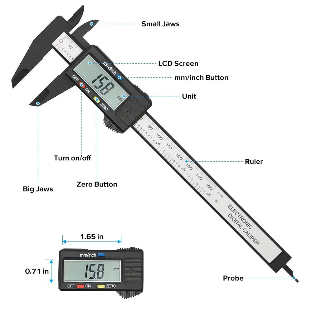 Precision Carbon Fiber Digital Caliper - 150mm/100mm Micrometer Measuring Tool