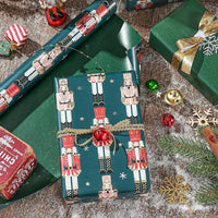 Reversible Nutcracker Christmas Wrapping Paper - 17" x 33' Foil Green Mini Roll for Holiday Celebrations and Parties