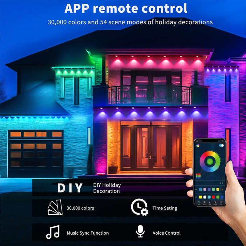 Transform Your Outdoors: Smart LED Eave & String Lights with APP & Remote Control, Waterproof for Patio, Garden & Home