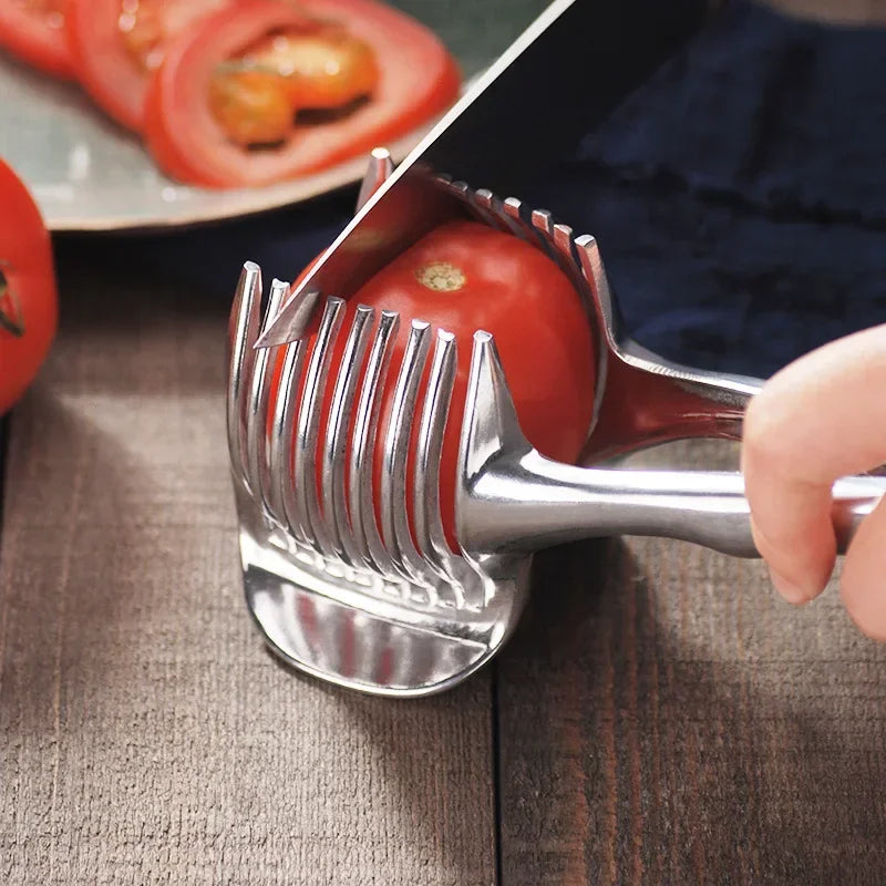 Ultimate Stainless Steel Onion Holder & Vegetable Slicer - Safe & Handy Kitchen Gadget for Effortless Cutting