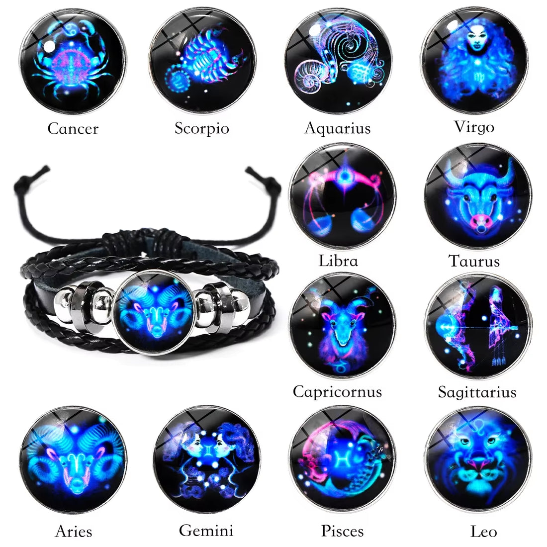 Luminous Zodiac Sign Charm Bracelets for Men & Women - Vintage Multilayer Leather Wrap - Perfect Birthday Gift