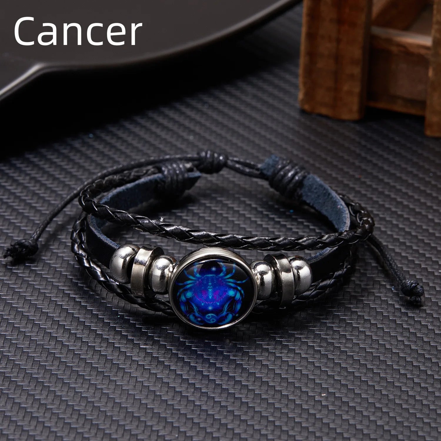 Luminous Zodiac Leather Bracelet – 12 Constellations | Adjustable Vintage Wrap for Men & Women