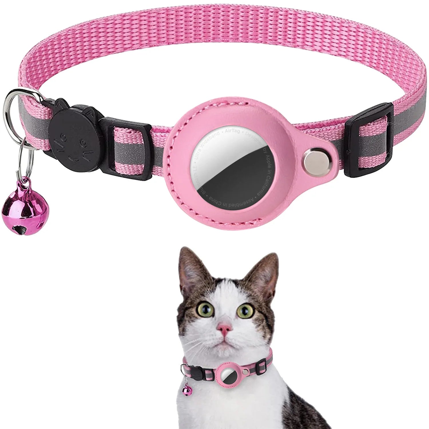 Reflective Waterproof Cat Collar with Breakaway Feature, Adjustable Fit, and Airtag Holder - Includes Bell Accessory