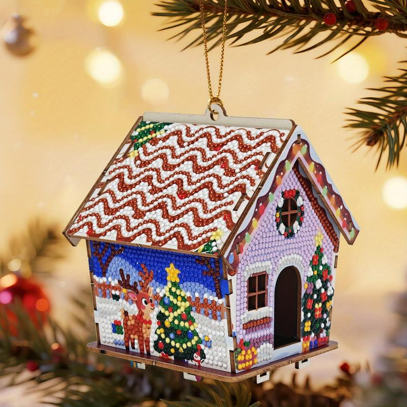 DIY 5D Diamond Painting Christmas House Puzzle – Festive Wooden Building Blocks for Holiday Decor & Handmade Gifts!