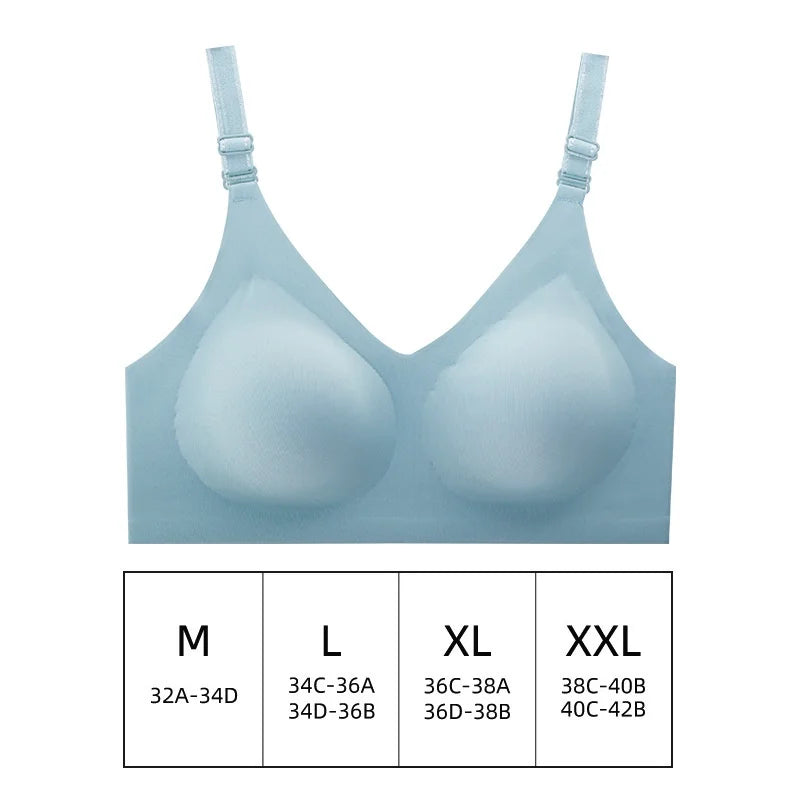 Seamless Wireless Bra for Women - Comfortable Jelly Color Breastfeeding Lingerie with Deep V Gather