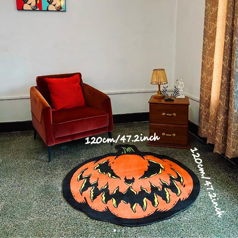 Spooky Chic Halloween Pumpkin Plush Round Carpet - Cozy Decorative Rug for Living Room, Bedroom, and Game Room