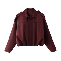 Cozy Vintage Women's Winter Jacket - Stylish Collared Zippered Long Sleeve Outerwear for Fall & Winter, Cropped with Epaulets