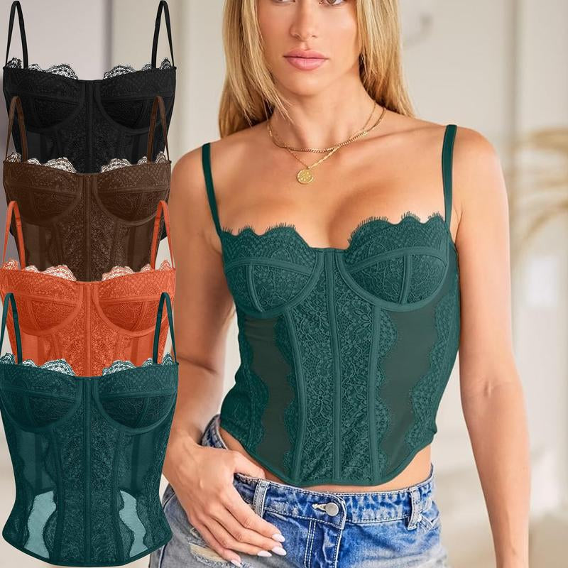 CZXMY Sexy Lace Bustier Corset Top – Trendy Sleeveless Clubwear for Effortless Date Night Elegance