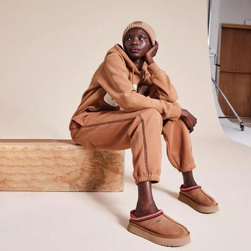 Stylish UGG Tazz Women's Plush Sheepskin Platform Slippers - Cozy Indoor/Outdoor Winter Boots with Suede & Embroidery