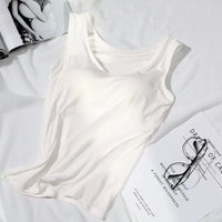 2023 Women's Slim Fit Built-in Bra Vest Tops - Stylish Solid Color Padded Casual Tank Shirts
