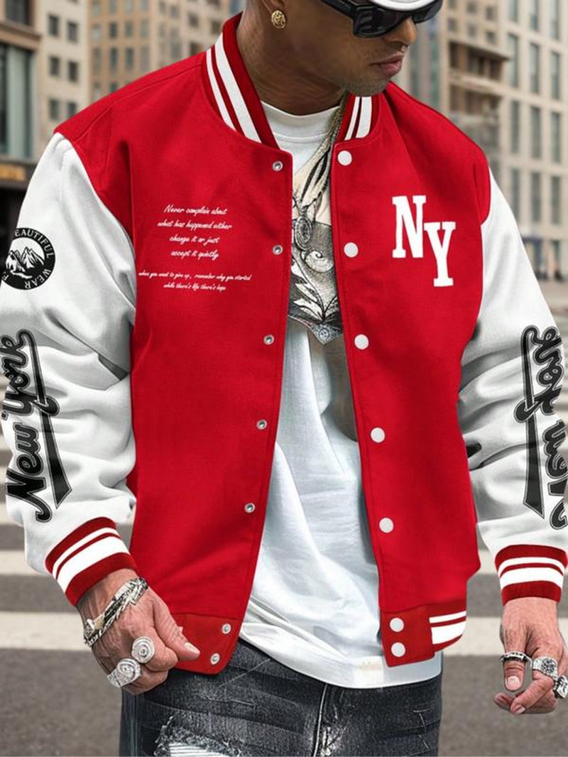Men's College Style Baseball Jacket - Y2K Street Fashion, Long Sleeve Casual Fitted Jacket for Fall & Winter 2025
