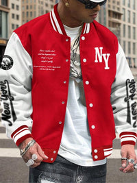 Men's College Style Baseball Jacket - Y2K Street Fashion, Long Sleeve Casual Fitted Jacket for Fall & Winter 2025