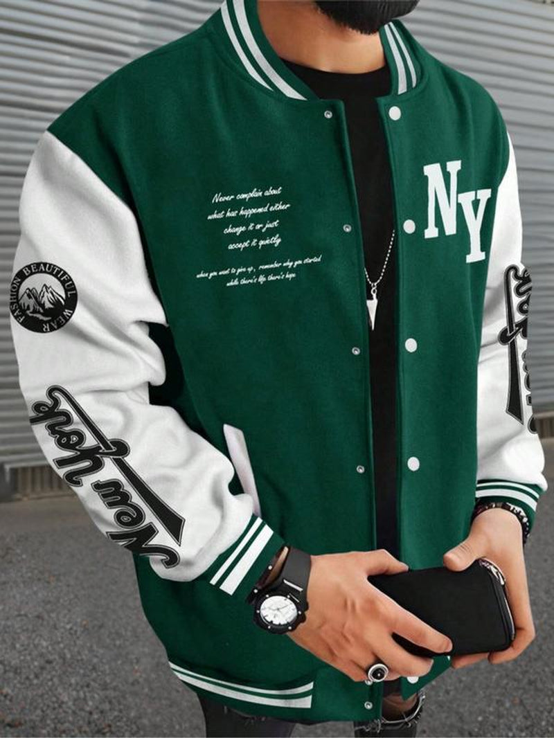 Men's College Style Baseball Jacket - Y2K Street Fashion, Long Sleeve Casual Fitted Jacket for Fall & Winter 2025
