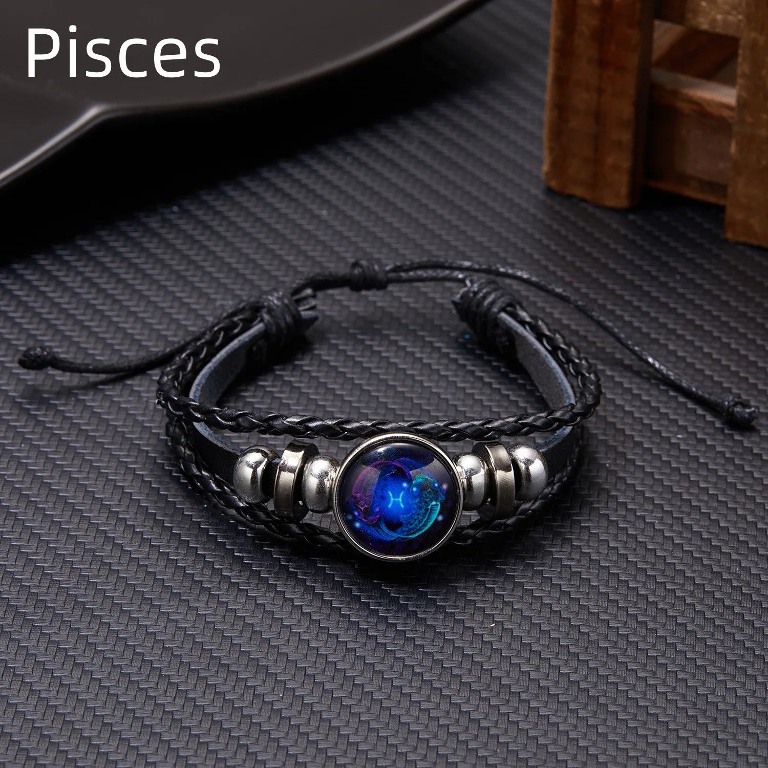 Luminous Zodiac Leather Bracelet – 12 Constellations | Adjustable Vintage Wrap for Men & Women