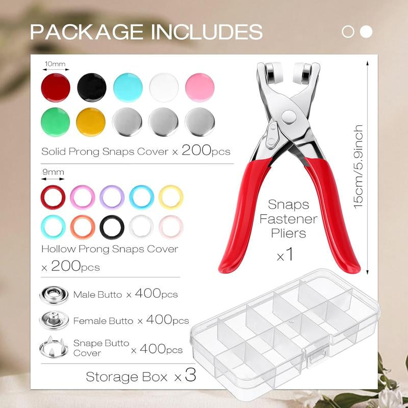 Ultimate Buttons & Pliers Tool Kit - 200 Metal Sewing Buttons & Snapfastener Pliers Set for Seamless Stitching, Perfect Gift for Your Wife!