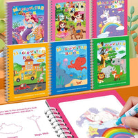 Magic Mess-Free Water Coloring Book for Toddlers - Reusable 3/6 Pack Educational Drawing Activity - Perfect Travel Toy for Kids 3-6 Years Old