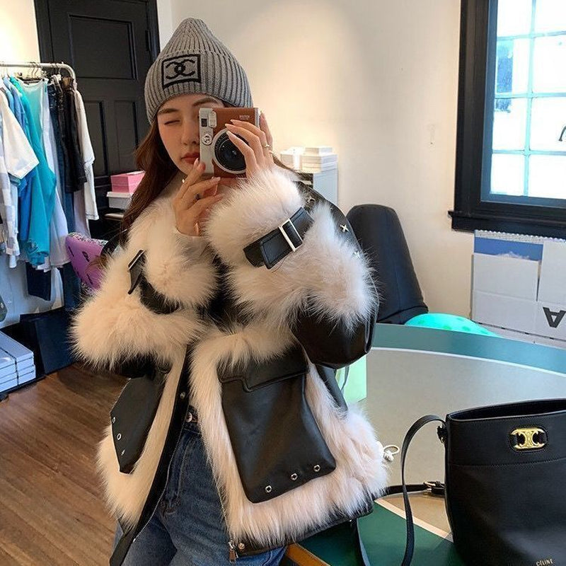 Luxurious Fox Fur & Leather Stitch Coat