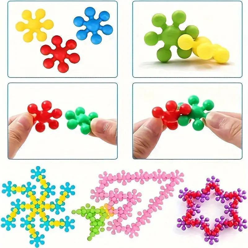 Vibrant 3D Snowflake Puzzle Building Blocks - Fun DIY Educational Toy for Creative Minds, Perfect Birthday Gift!
