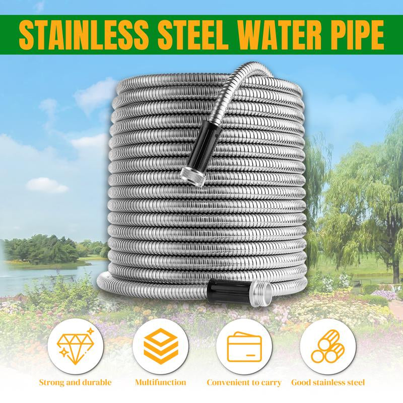 Premium Stainless Steel Flexible Garden Water Hose with Nozzle - Choose Your Length (25/50/75/100FT) for Him!