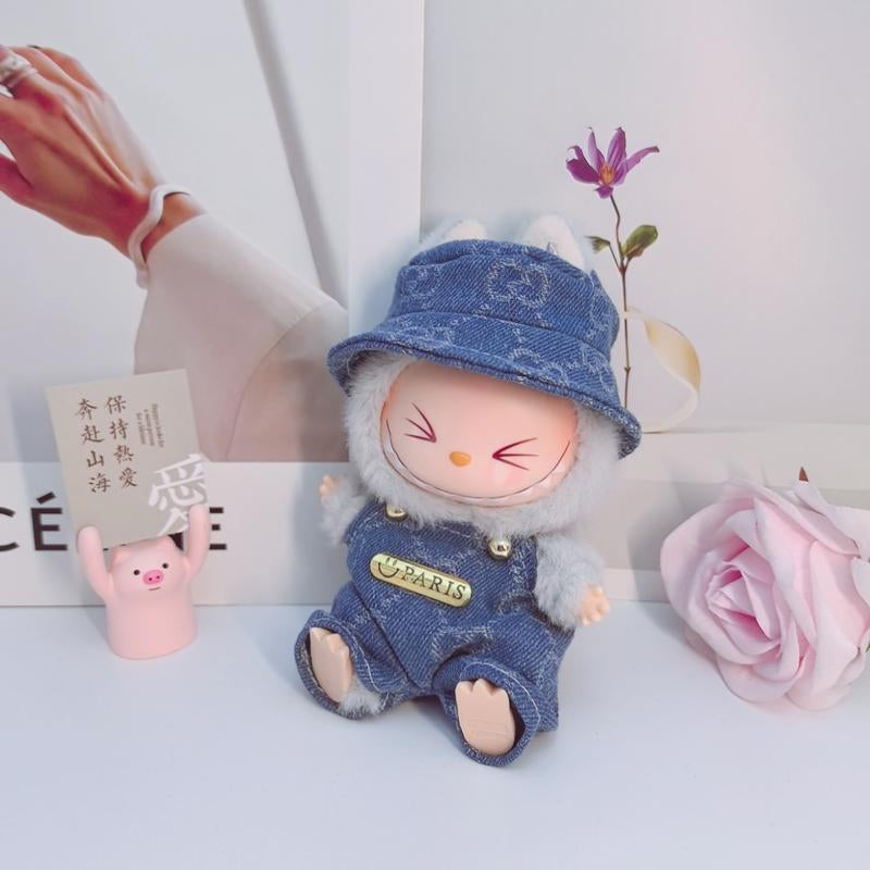 Labubu Fashion Miniature Outfit Set – Trendy Suspender Pant Replacement & Purse for 12" Oak Small Dolls – Blind Box Surprise!