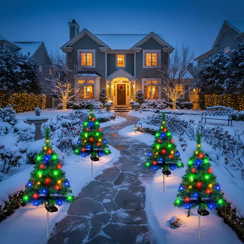 4-Pack Solar Christmas Tree Lights – Waterproof Outdoor Decorations for Gardens, Pathways, and Courtyards