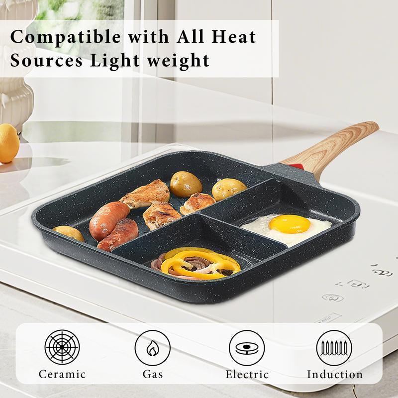 Revolutionary GMISUN Multi-Section Nonstick Frying Pan with Heat Indicator – Perfect for Cooking Eggs, Steak & Veggies Together!