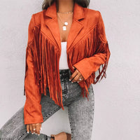 Y2K Fringed Hem Suede Leather Biker Jacket - Trendy Tassel Cardigan for Fall & Spring