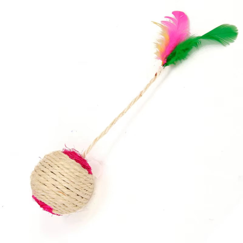 Interactive Sisal Scratching Ball - Funny Feather Toy for Kittens and Cats - Perfect Training Accessory!