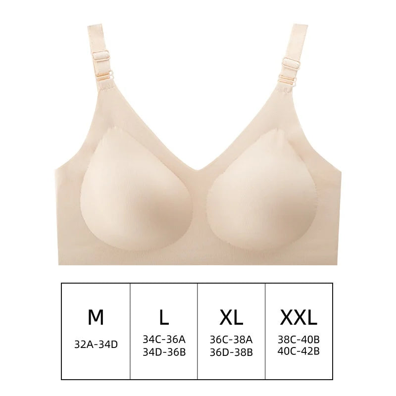 Seamless Wireless Bra for Women - Comfortable Jelly Color Breastfeeding Lingerie with Deep V Gather