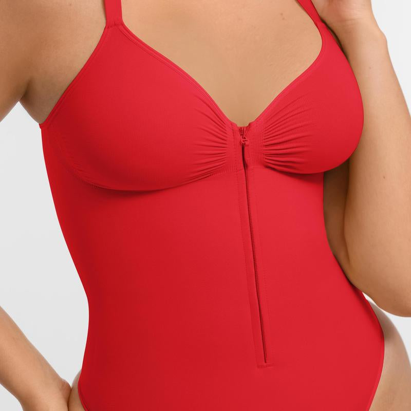 Seamless Peach Heart Collar Bodysuit - Comfortable Shapewear Jumpsuit with Zipper for Women