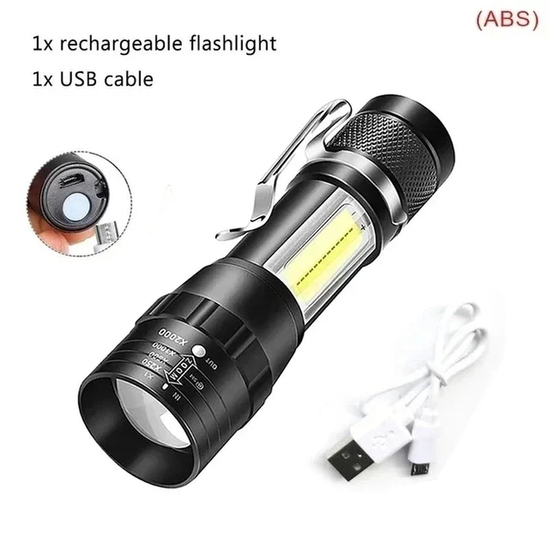 Ultra Bright Rechargeable White Laser LED Flashlight - Tactical Torch for Camping and Hiking, Built-In Battery with USB Charging