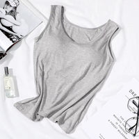 2023 Women's Slim Fit Built-in Bra Vest Tops - Stylish Solid Color Padded Casual Tank Shirts