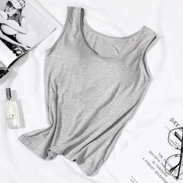 2023 Women's Slim Fit Built-in Bra Vest Tops - Stylish Solid Color Padded Casual Tank Shirts