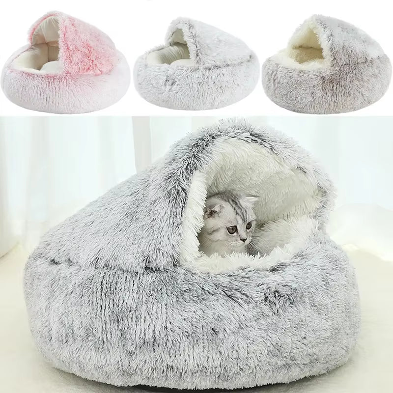 Cozy 2-in-1 Winter Plush Cat Bed & Sleep Bag – Round Cat House for Cats and Small Dogs