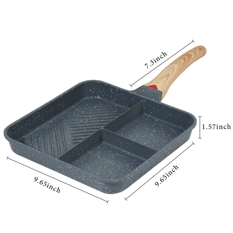 Revolutionary GMISUN Multi-Section Nonstick Frying Pan with Heat Indicator – Perfect for Cooking Eggs, Steak & Veggies Together!