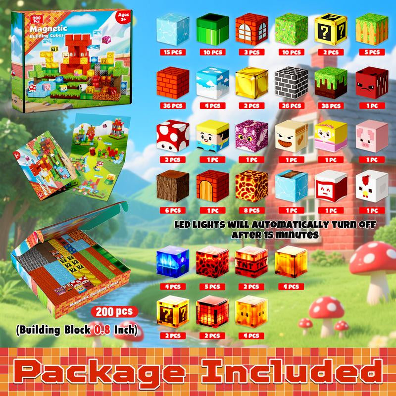 Illuminate Creativity: 200PCS Magnetic Building Blocks with Light - Perfect STEM Toy for Kids Ages 3-10, Ideal Birthday Gift for Boys and Girls!