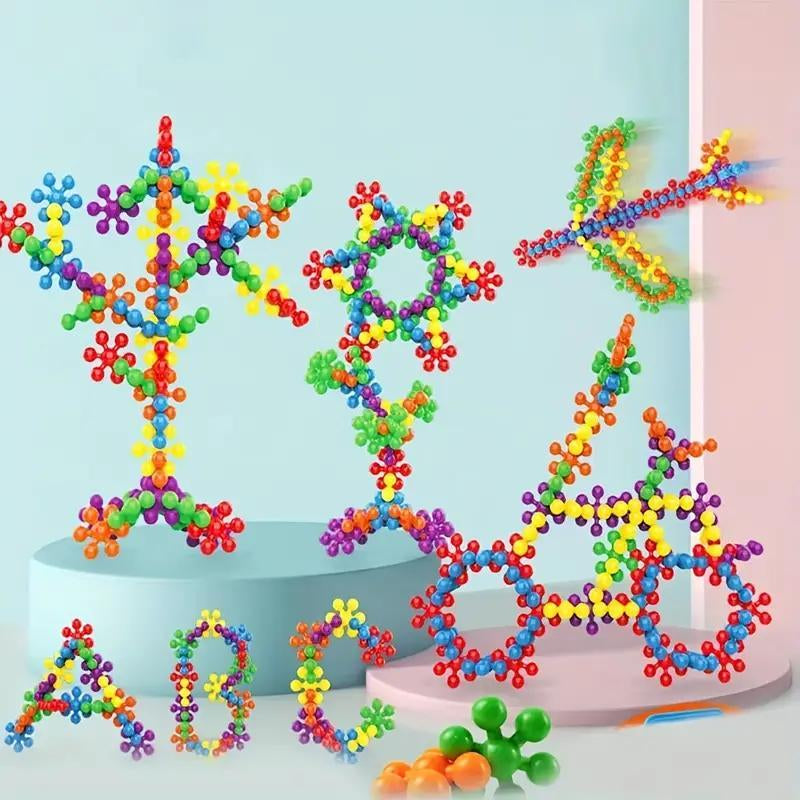 Vibrant 3D Snowflake Puzzle Building Blocks - Fun DIY Educational Toy for Creative Minds, Perfect Birthday Gift!