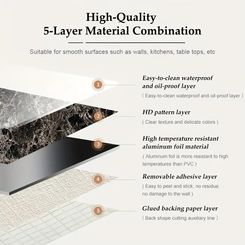 Stylish Marble Pattern Self-Adhesive Wallpaper - Waterproof & Oil-Proof Wall Decal for Home Kitchen, Living Room, and Bedroom Décor