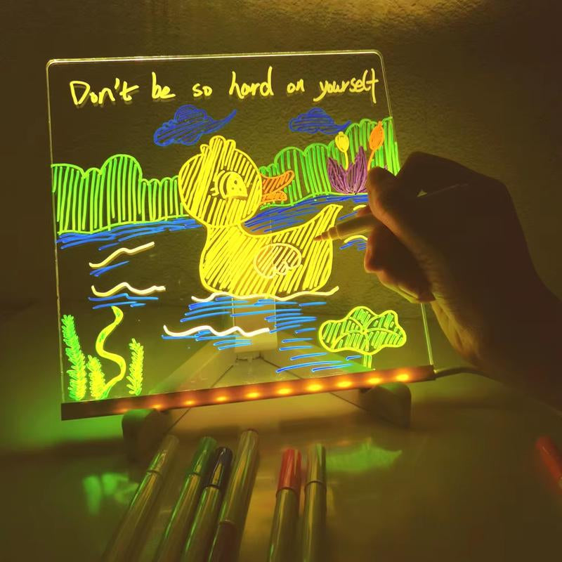 Colorful LED Note Board - Illuminated Acrylic Drawing & Message Board with Adjustable Stand & 7 Markers for Office & School Use - Perfect for Christmas Decor!