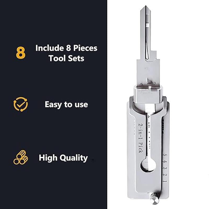 SS001 Professional Stainless Steel Key Decoder & Precision Lock Pick Tool Set - Versatile O-Ring Maintenance Kit with Gear Wrench for Automotive Repair